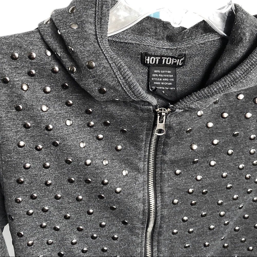 Hot Topic Grey Studded Hoodie XS - Picture 2 of 10